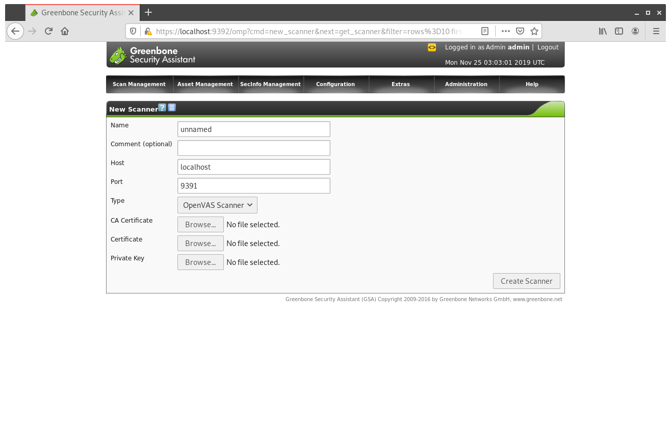 OpenVAS Scanner List